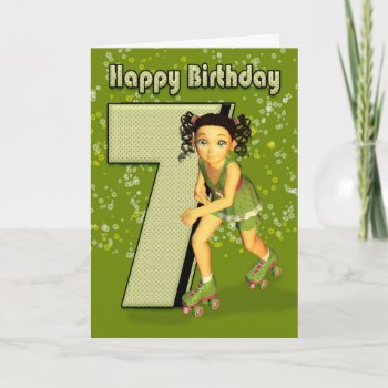 7th Birthday Card - Little Girl Skating by moonlake at Zazzle