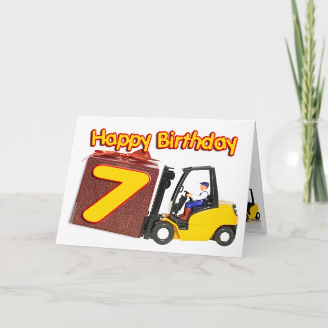 7th birthday card with a fork lift truck (Front)
