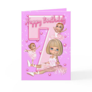 7th Birthday Card With Cute Ballerina