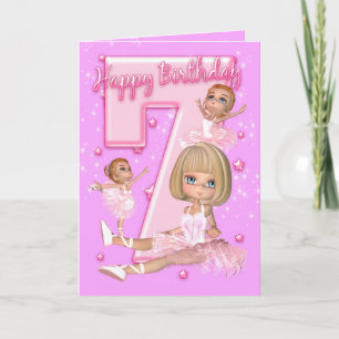 7th Birthday Card With Cute Ballerina