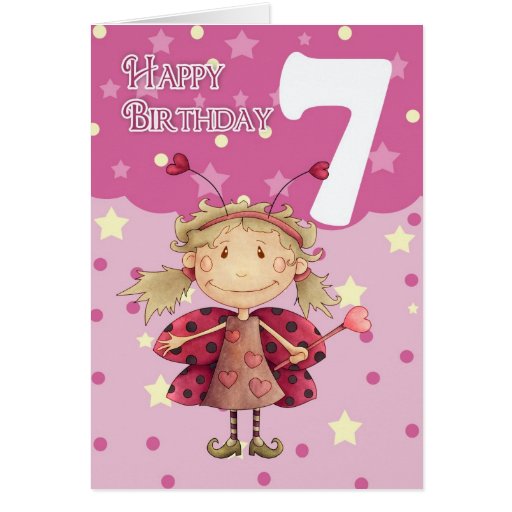 7th birthday card with cute ladybug fairy | Zazzle