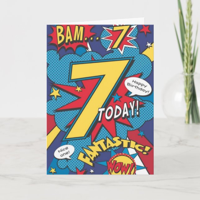 7th Birthday Card - Wow Fantastic Supper Hero (Front)