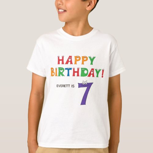 7th Birthday Colorful Alphabet with Name Kids T_Shirt
