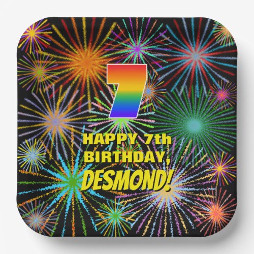 7th Birthday Colorful Fun Celebratory Fireworks Paper Plates