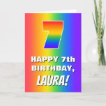 [ Thumbnail: 7th Birthday: Colorful, Fun Rainbow Pattern # 7 Card ]