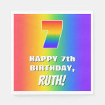 [ Thumbnail: 7th Birthday: Colorful, Fun Rainbow Pattern # 7 Napkins ]