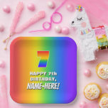 [ Thumbnail: 7th Birthday: Colorful, Fun Rainbow Pattern # 7 Paper Plates ]