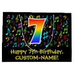 [ Thumbnail: 7th Birthday - Colorful Music Symbols, Rainbow 7 Gift Bag ]