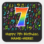 [ Thumbnail: 7th Birthday: Colorful Music Symbols, Rainbow 7 Sticker ]