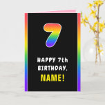 [ Thumbnail: 7th Birthday: Colorful Rainbow # 7, Custom Name Card ]