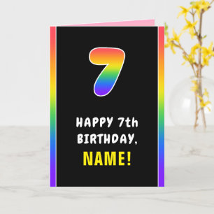 7th Birthday: Colorful Rainbow # 7, Custom Name Card