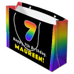 [ Thumbnail: 7th Birthday: Colorful Rainbow # 7, Custom Name Gift Bag ]