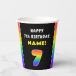 [ Thumbnail: 7th Birthday: Colorful Rainbow # 7, Custom Name Paper Cups ]