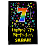 [ Thumbnail: 7th Birthday: Colorful Stars Pattern & Rainbow 7 Gift Bag ]