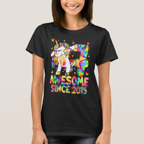 7th Birthday Colorful Tie Dye 7 Year Old Unicorn G T_Shirt