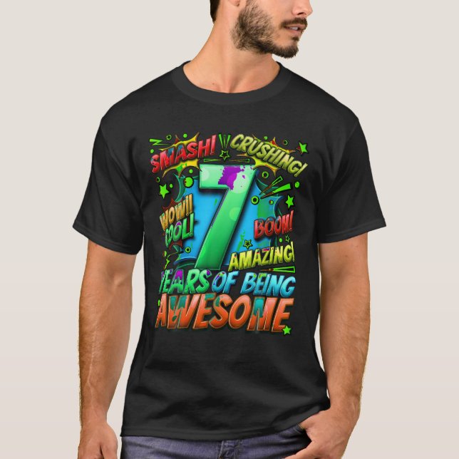 7th Birthday Comic Style Awesome Since 2016 7 Year T-Shirt (Front)