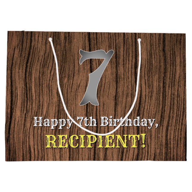 7th Birthday: Country Western Inspired Look, Name Large Gift Bag (Back)