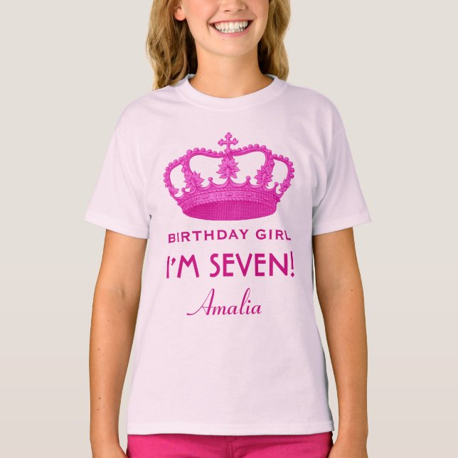 7th Birthday Custom Name Crown Gift Idea V02 T-Shirt (Front)