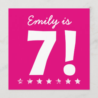 7th Birthday Custom Name Pink for GIRL A01 Invitation