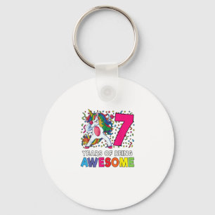 7th Birthday Dabbing Unicorn Party Gift 7 Years Ol Keychain