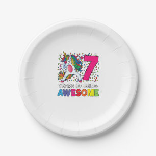 7th Birthday Dabbing Unicorn Party Gift 7 Years Ol Paper Plates