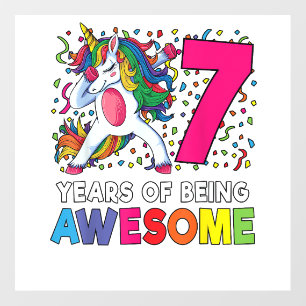 7th Birthday Dabbing Unicorn Party Gift 7 Years Ol Wall Decal