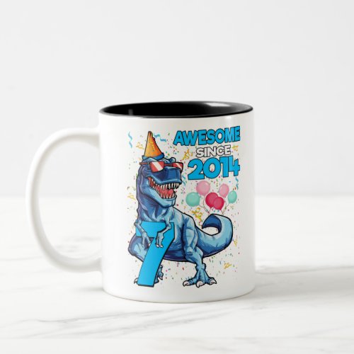 7th Birthday Dinosaur 7 Year Old Boy Kids Awesome Two_Tone Coffee Mug