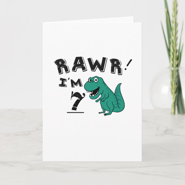 7th Birthday Dinosaur Gift for 7 Year Old Boys Card (Front)