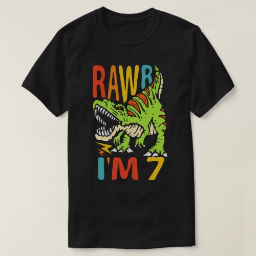 7th Birthday Dinosaur T Rex Rawr Im 7 For Boys  T_Shirt