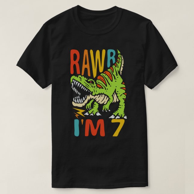 7th Birthday Dinosaur T Rex Rawr I'm 7 For Boys  T-Shirt (Design Front)