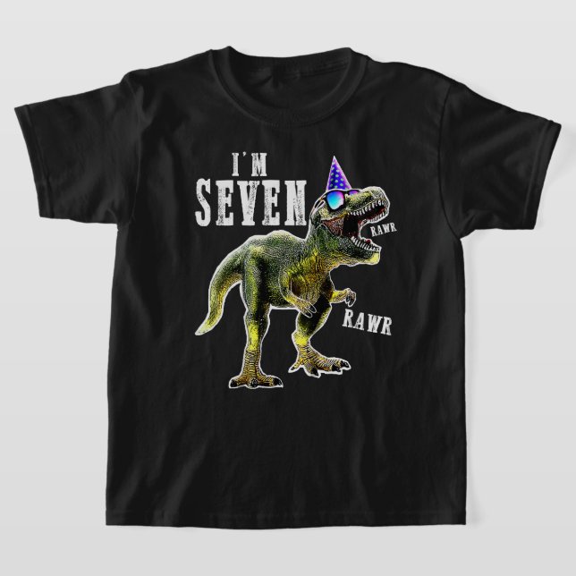 7th birthday Dinosaur T-rex Shirt 7 year old Birth (Laydown)