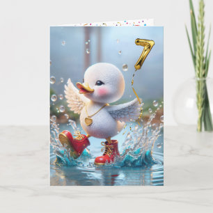 7th Birthday Duck Dancing In a Rain Puddle Card