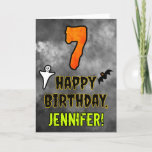 7th Birthday: Eerie Halloween Theme   Custom Name Card<br><div class="desc">The front of this scary and spooky Halloween themed birthday greeting card design features a large number “7” and the message “HAPPY BIRTHDAY, ”, plus a customizable name. There are also depictions of a ghost and a bat on the front. The inside features a customized birthday greeting message, or could...</div>