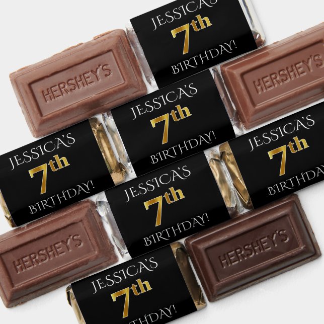 7th Birthday — Elegant, Faux Gold Look 7 + Name Hershey's Miniatures (Assorted)