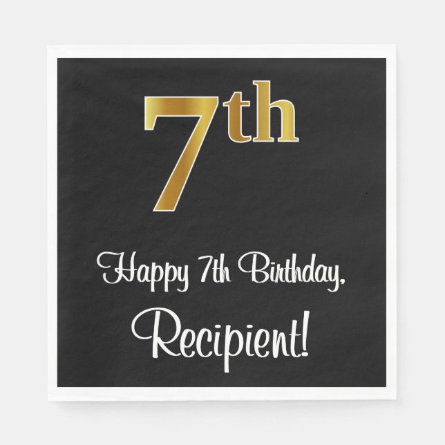 7th Birthday ~ Elegant Luxurious Faux Gold Look #  Napkins (Front)