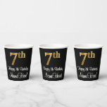 [ Thumbnail: 7th Birthday - Elegant Luxurious Faux Gold Look # Paper Cups ]