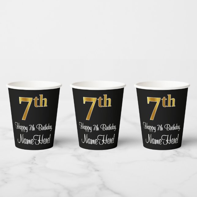 7th Birthday - Elegant Luxurious Faux Gold Look # Paper Cups (Multi)
