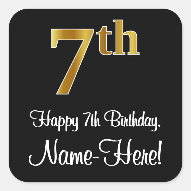 7th Birthday – Elegant Luxurious Faux Gold Look # Square Sticker (Front)