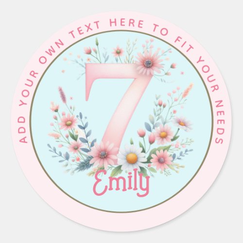 7th Birthday Fairy Floral Pink Princess Fairytale Classic Round Sticker