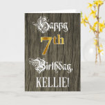 [ Thumbnail: 7th Birthday: Faux Gold Look + Faux Wood Pattern Card ]