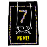[ Thumbnail: 7th Birthday: Floral Flowers Number, Custom Name Gift Bag ]