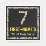 [ Thumbnail: 7th Birthday: Floral Flowers Number, Custom Name Napkins ]