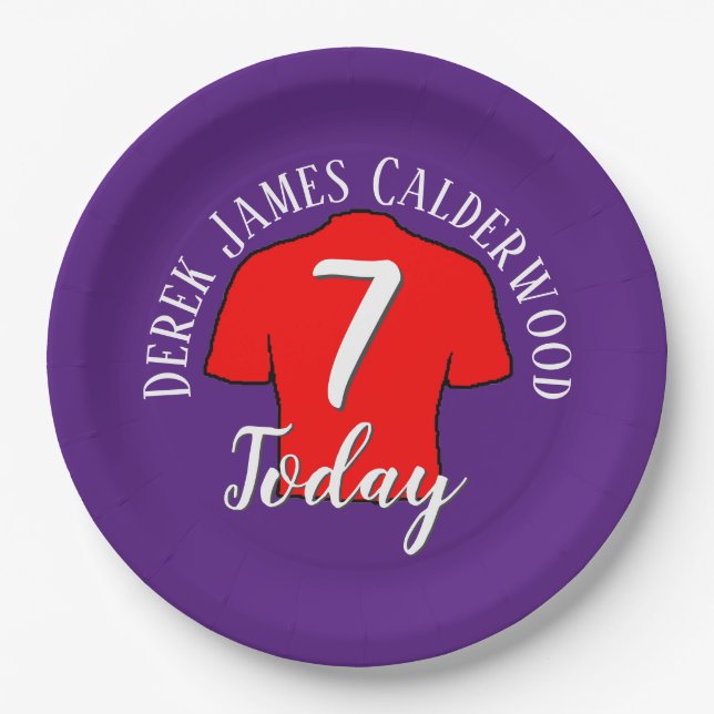 7th Birthday Football Badge to Personalise Paper Plates (Front)