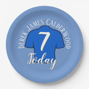 7th Birthday Football Badge to Personalise Paper Plates