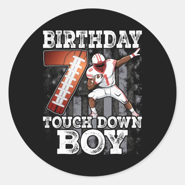 7th Birthday Football Boy - 7 Years Old Kid Footba Classic Round Sticker (Front)
