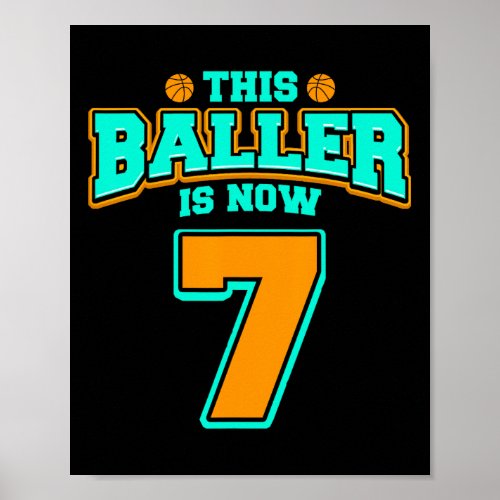 7th Birthday For Boys Basketball 7 Years Old Kids  Poster