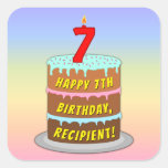 [ Thumbnail: 7th Birthday: Fun Cake and Candle + Custom Name Sticker ]