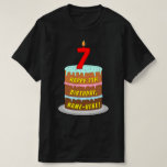 [ Thumbnail: 7th Birthday — Fun Cake & Candle, W/ Custom Name T-Shirt ]