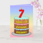 [ Thumbnail: 7th Birthday — Fun Cake & Candle, With Custom Name Card ]