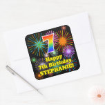 [ Thumbnail: 7th Birthday: Fun Fireworks Look, Rainbow # 7 Sticker ]